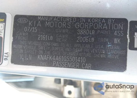 2016 Kia Forte Lx z USA, uszkodzony, nr VIN KNAFK4A61G5501410